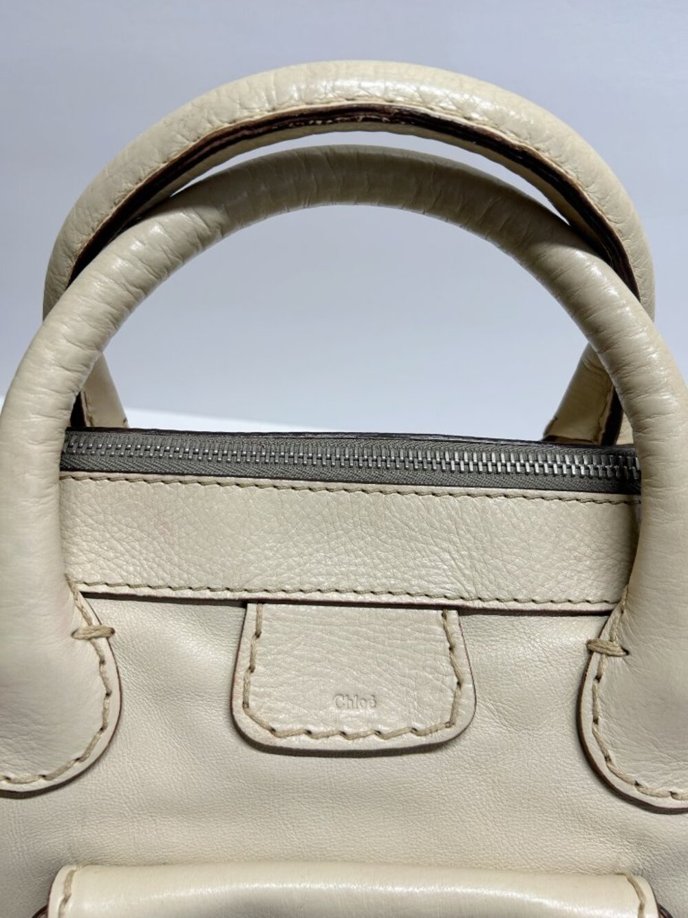 Chloe Cream Leather Satchel Handbag - Picture 4 of 9